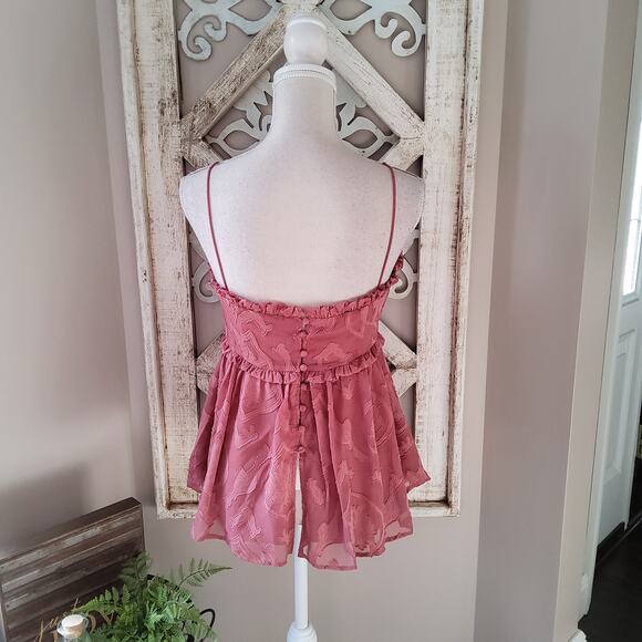 Fanco Women's Flowy Babydoll Button Back Ruffle Tank Top in Dusty Rose - Picture 5 of 16
